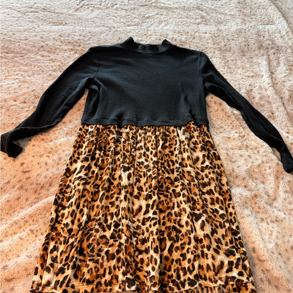 Maurices Black Ribbed Top with Leopard Print Skirt Dress